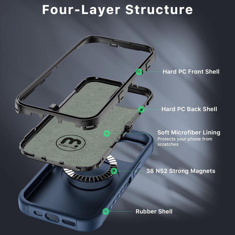 M MYBAT PRO Maverick Series iPhone 15 Case with Belt Clip Holster,[Compatible with Magsafe] w/Screen Protector,Anti-Drop,Shockproof,with 360°Rotating Kickstand,Heavy Duty Protection Blue