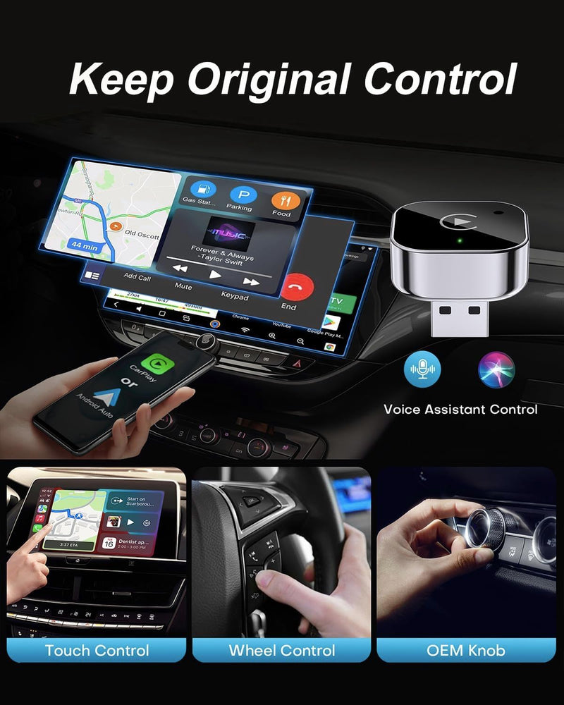 [AUSTRALIA] - Wireless CarPlay Adapter & Android Auto Dongle, Fast Auto-Connect, Compact Plug & Play Wireless CarPlay Converter for iPhone & Android, USB/USB-C, No Delay, Seamless Reconnection (Black) 