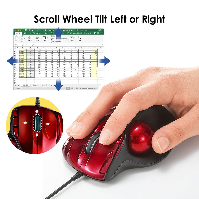 SANWA Wired Trackball Mouse GMATB44RN + Orange 34mm Trackball Replacement Ball Set, Computer Rollerball Mice, 400/800/1200/1600 DPI, Compatible MacBook, Laptop, Windows, macOS, Chrome OS