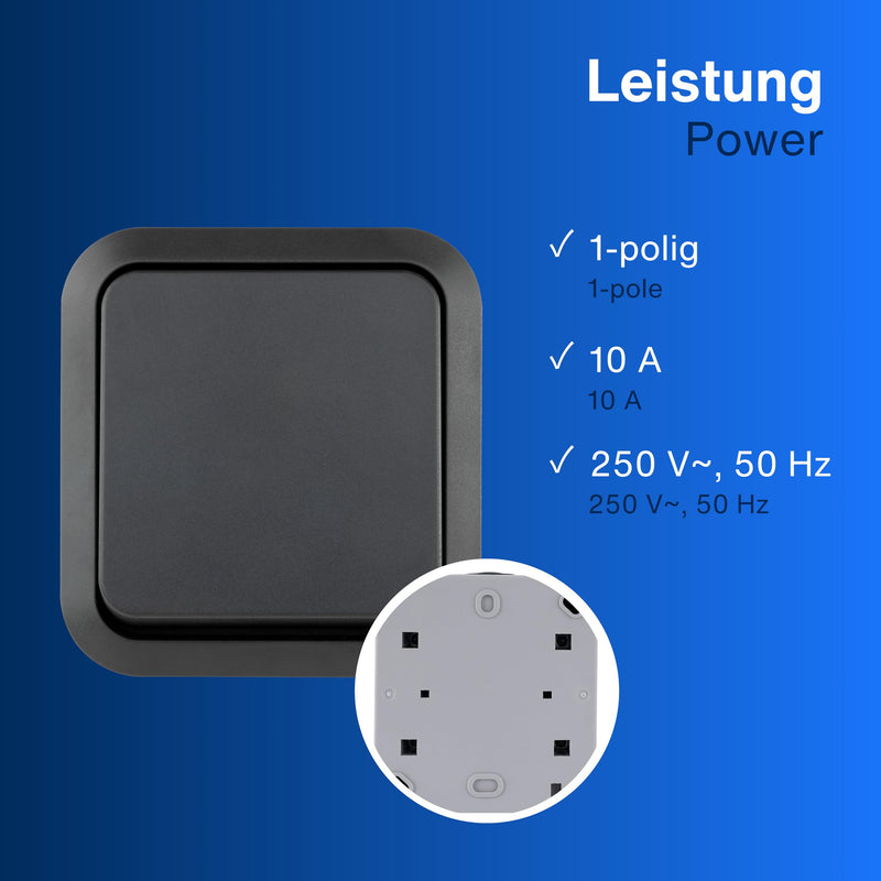 REV 0004310400 AquaStorm Push-Button Light Switch, Wet Room, IP55 Single Pole, Flush-Mounted, Anthracite 1 x button