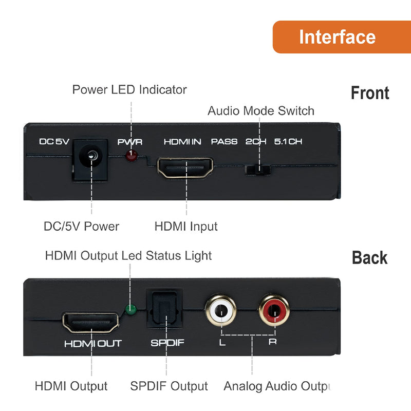 J-Tech Digital Premium Quality 1080P HDMI to HDMI + Audio (SPDIF + RCA Stereo) Audio Extractor Converter (JTDAT5CH)
