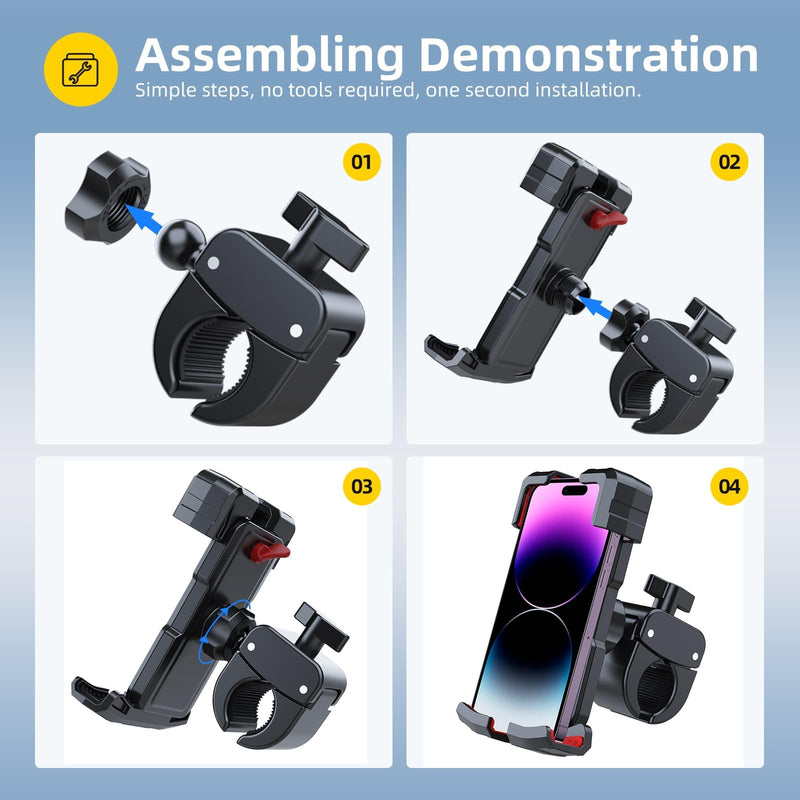 [AUSTRALIA] - Bike/Motorcycle/Baby Stroller Phone Holder Mount, Flexible 360° Rotation, Clamp Firmly on Handlebar, Compatible with iPhone 15 Pro, Samsung and More 4.5-7.0" Phone 