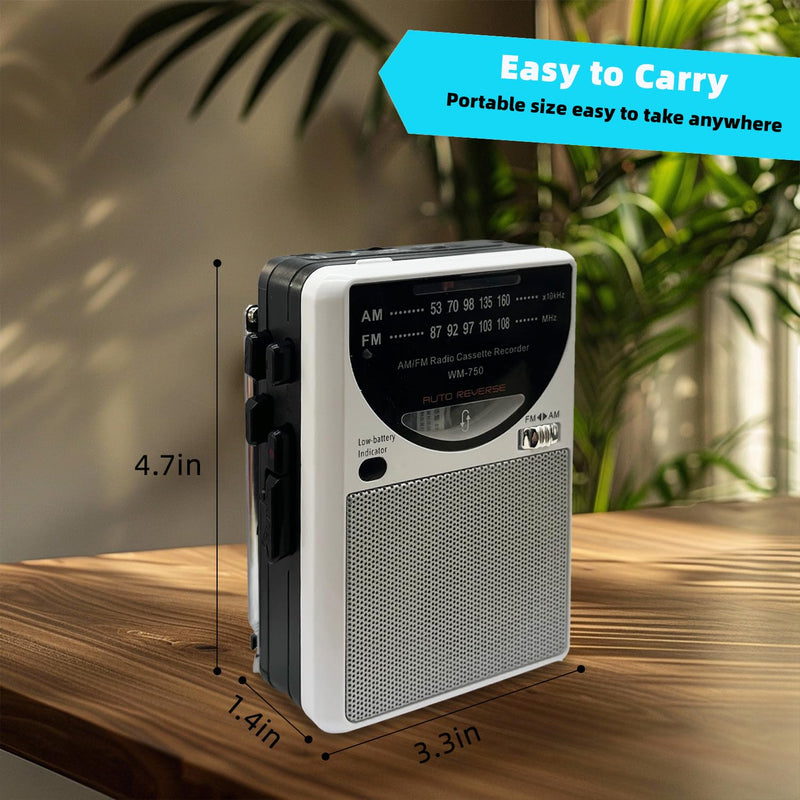 [AUSTRALIA] - Cassette Tape Player, Cassette Recorder with Automatic Rewind, AM/FM Battery Powered Radio with 3.5MM Headphone Jack, Big Speaker, Microphone Jack, Powered by DC or AA Battery (White) 