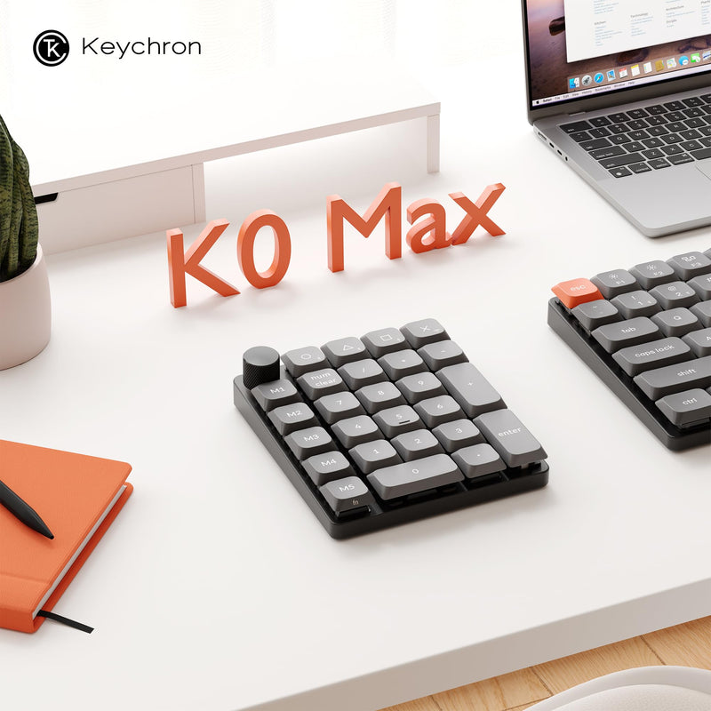 Keychron K0 Max Wireless Low-Profile Number Pad, QMK/VIA Programmable, Hot-Swappable Red Switch, RGB Backlit, 2.4GHz & Bluetooth 5.3, 1000Hz Polling Rate, with Knob, for Windows/Mac Black