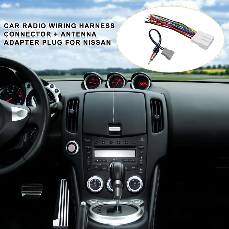 Radio Wiring Harness Connector, Antenna Adapter Compatible with 2007-2019 Nissan/2008-2013 Infiniti/2008-2013 Subaru w/Antenna Adapter Install Aftermarket Stereo CD Receiver Cable Connector Kit