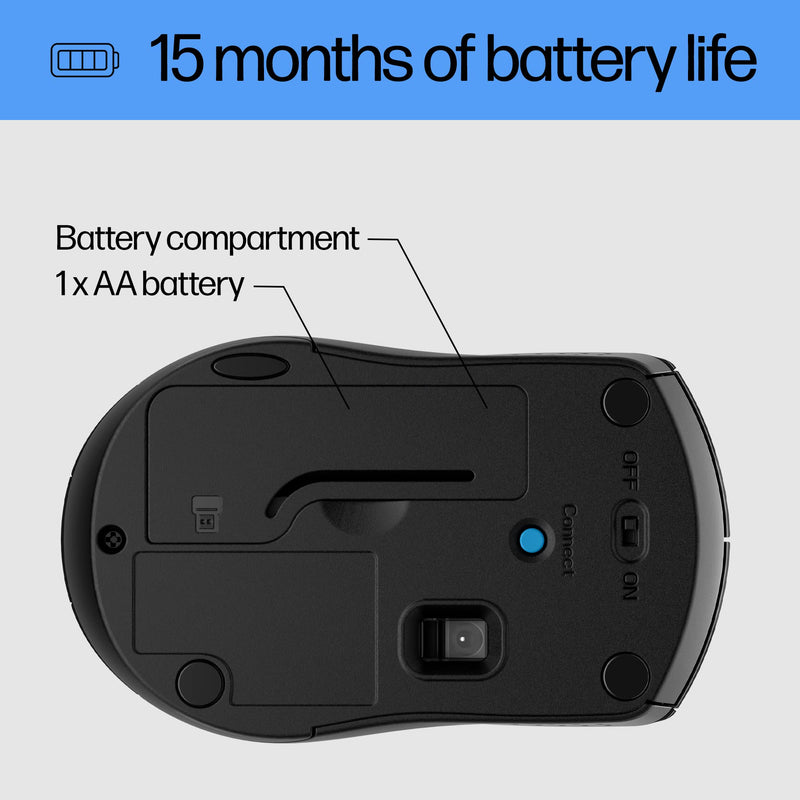 HP Wireless Mouse - Black, 15-Month Battery, 1600 DPI Sensor, Side Grips - For PC/Laptop, Mac, Chromebook New Version