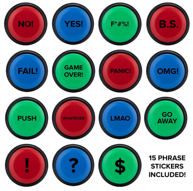 Inventiv 30 Second Custom Recordable Talking Button, Record & Playback Your Own Message, Quality Voice Sound Recorder - 15 Phrase Stickers Included (Green) Green
