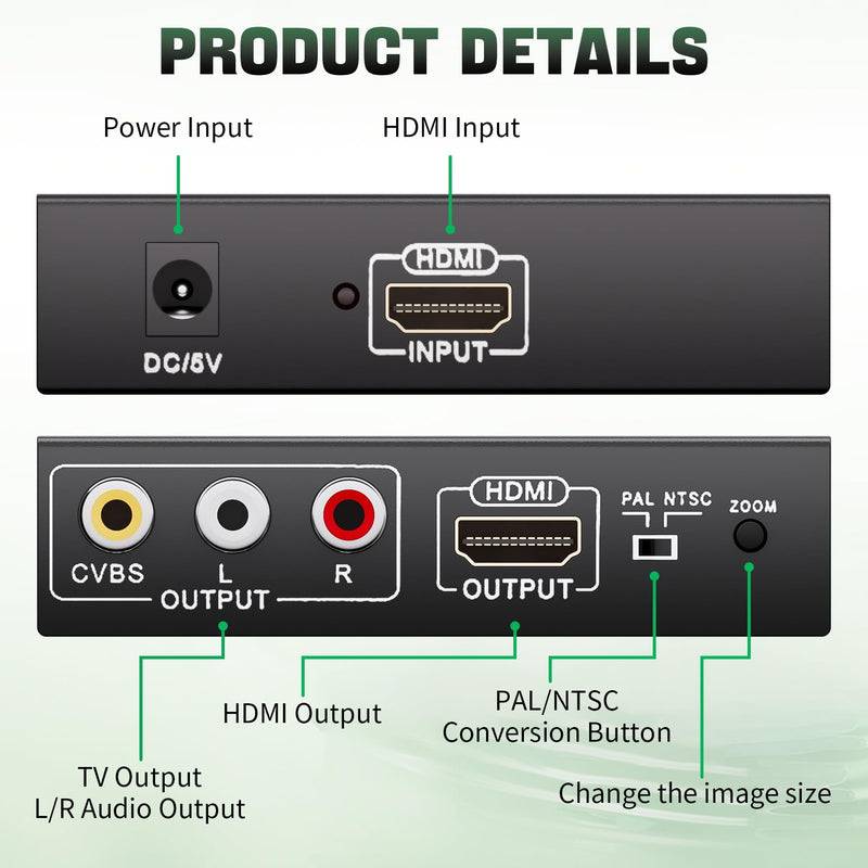 [AUSTRALIA] - Adapter Converter Fits for HDMI to RCA & AV 3RCA CVBS Composite Video Audio, Support PAL/NTSC, Compatible with PC, Laptop, Xbox, TV, Camera, Monitor 