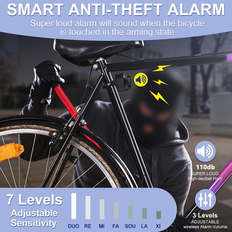 Two Packs Bike Horn Electric Vehicle Alarm Wireless Vibration Alarm System with Motion Sensor Waterproof Rechargeable Antitheft Alarm for Ebikes Bike Scooter SF32 Alarm two packs