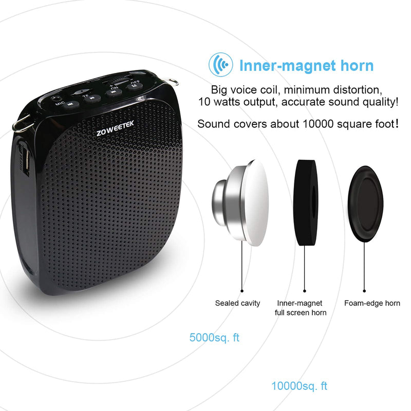 [AUSTRALIA] - ZOWEETEK Original Voice Amplifier for Teachers with 2 Microphones, Wireless Voice Amplifier Microphone Headset, Portable Speaker Megaphone for Classroom, Training, Teaching, Yoga, Meeting, Speech Black 