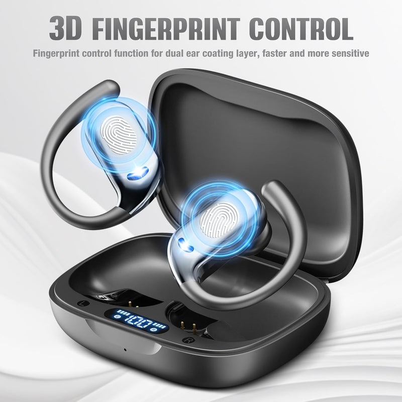 [AUSTRALIA] - Wireless Earbuds Bluetooth Headphones 80hrs Playback Ear Buds Power Display with Noise Canceling Mic with Earhooks for Sports/Workout/Running, Black 