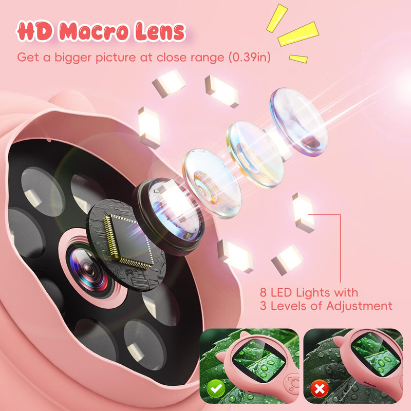 [AUSTRALIA] - Portable Handheld Mini Digital Microscope for Kids - Educational Science Toys, Christmas & Birthday Gifts for Age 5 6 7 8 9 10 11 12 Girls & Boys (Pink) Pink 1 Pcs 