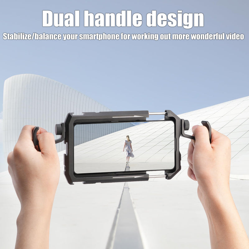 Fotga Aluminum Universal Smartphone Cage Photo Video Stabilizer with Handles Rig for Iphone Samsung Cell Phone Vlog Live Stream Filmmaking,with Cold Shoe Tripod Mount