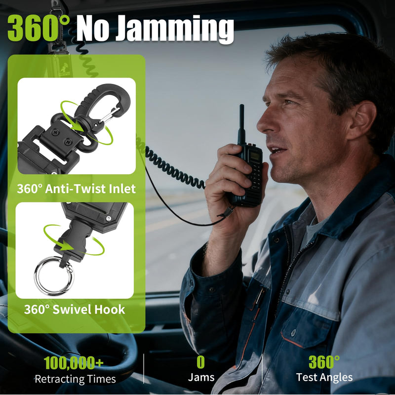 CB Mic Holder, 2Pcs Retractable Luminous Material 360° Rotatable Microphone Hanger Keeper CB Radio Accessory, Heavy-Duty Tether 32" Stainless Steel Cord with Adjustable Mount Kit for Night Driving 2
