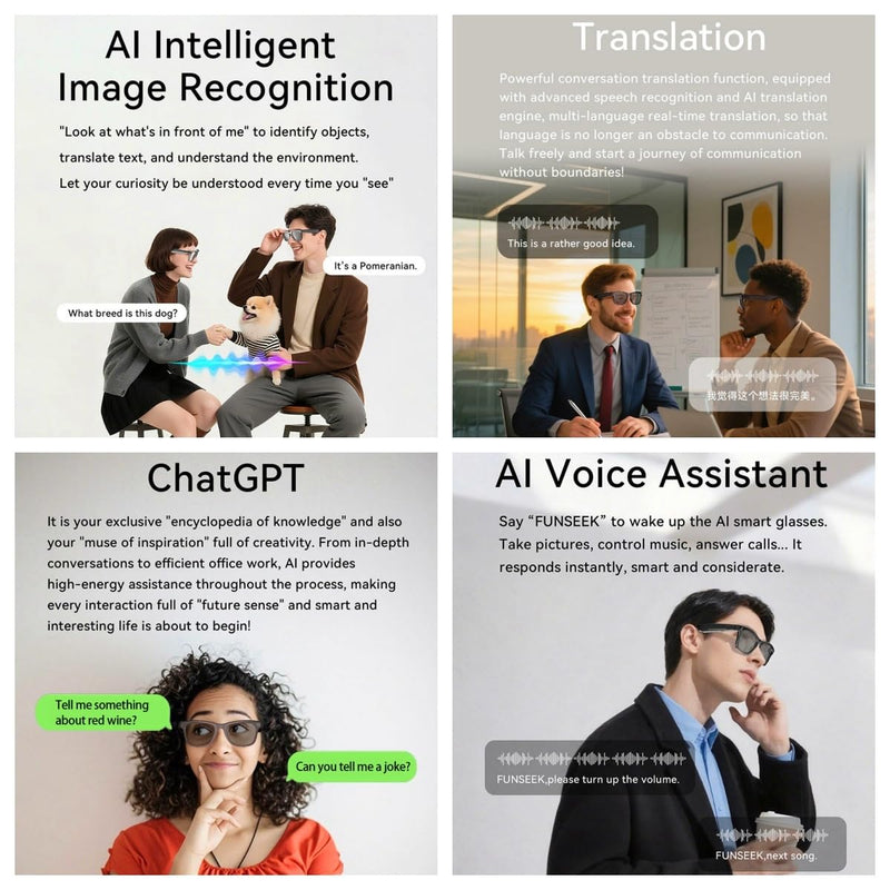 2026 AI Smart Glasses with Camera,8MP Anti-Shake Video Recording | 2K HD Video & Photo Capture,Bluetooth Music,Voice/Calling,Real Time Translation, AI Voice Assistant,Object Recognition