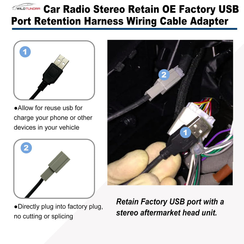 Car Radio Stereo OEM USB Port Retention Cable for Toyota 2012-2018,Lexus 2013-2015,Subaru 2013-2016,Honda 2015-2019, Radio Stereo Retain OE Factory USB Port Retention Harness Wiring Cable Adapter Toyota, with USB