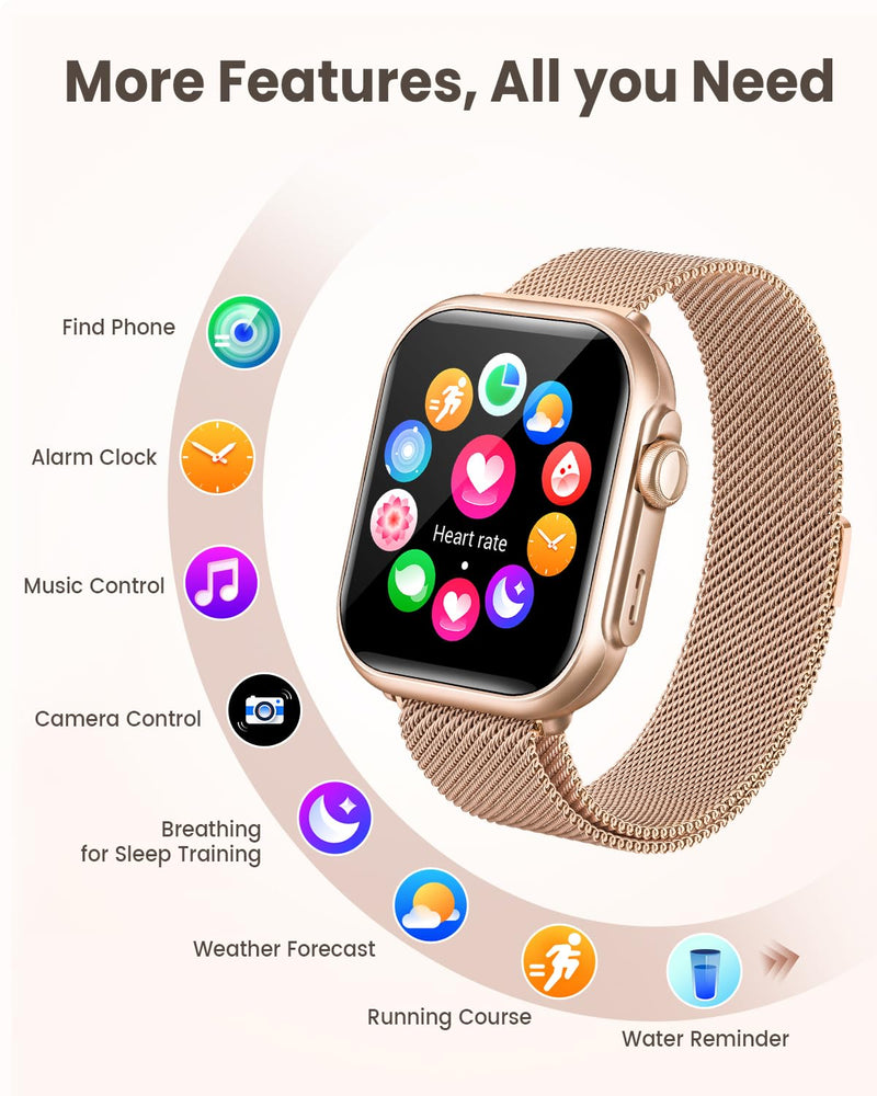 Smart Watch for Women for iPhone Android:1.85" Smartwatch Fitness Tracker | Make/Answer Call Sleep Heart Rate SpO2 Blood Pressure Monitor IP68 Waterproof 120+Sport Mode 1000mAh Battery 2Bands Pinksand 1.85