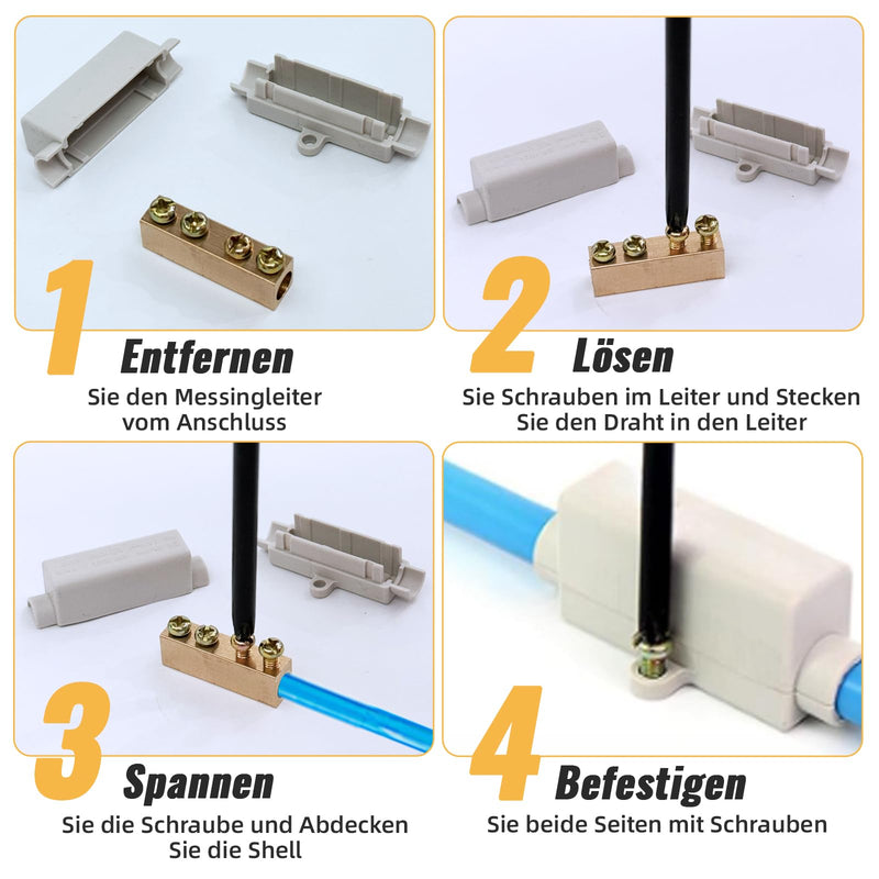 Xerteam 12 Pairs of Wire Connectors, Butt Connectors Made of Brass Double Screws Suitable for 2.5 to 16 mm² Wire, ABS Housing High Performance Connection Clamp (1000 V 100 A)