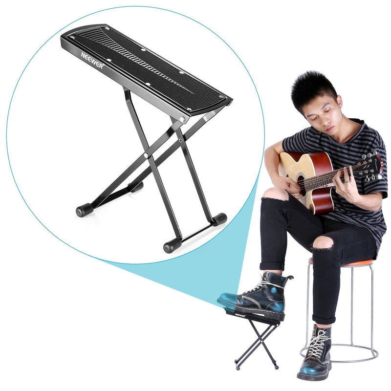 Neewer Extra Sturdy Guitar Foot Rest Made of Solid Iron, Provides Six Easily Adjusted Height Positions, Excellent Stability with Rubber End Caps and Non-Slip Rubber Pad (Black)