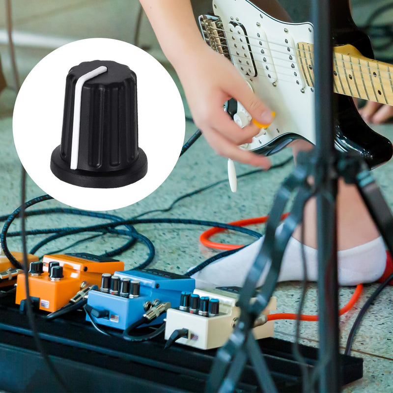 6pcs 6mm D Type Knurled Shaft Potentiometer Knob, Black White Plastic Electric Guitar Volume Tone Rotary Knob, Bass Control Knob Replacement for Encoder Speaker Mixer Board 6 Pieces