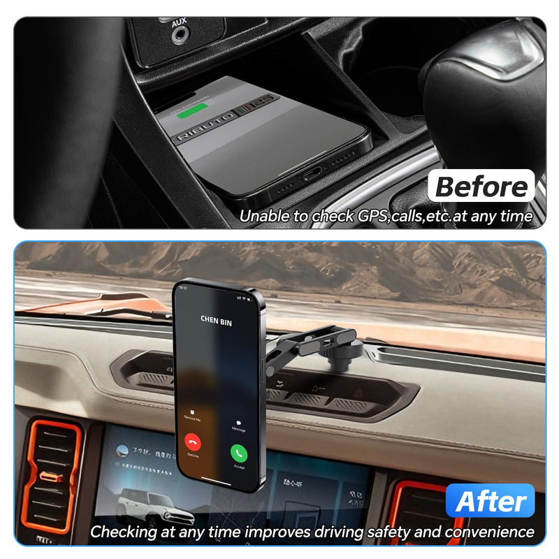 Magnetic Phone Mount for Ford Bronco 2021–2025 (2 & 4 Door), Dash Phone Holder Compatible with MagSafe iPhone 12–17 Series, 360° Adjustable, Easy Installation