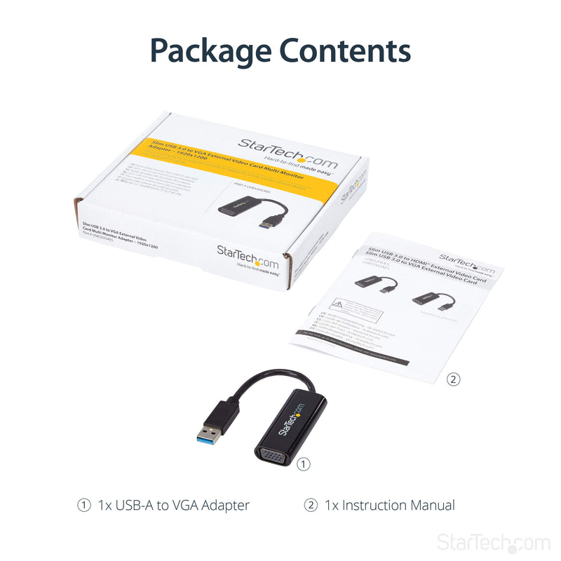 StarTech USB 3.0 to VGA Adapter, Slim, Windows Only, TAA (USB32VGAES) | USB to VGA monitor converter, External video card, Single display, Connect up to five adapters, Windows only, Extra monitor