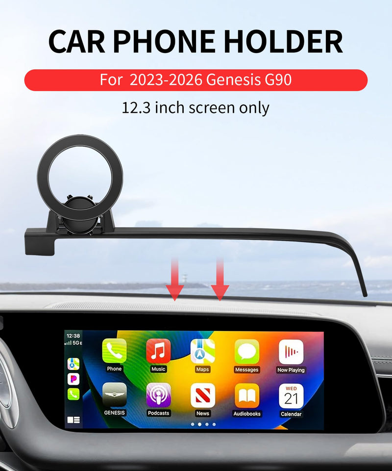 Car Phone Holder for Genesis G90 2023-2026 12.3" Screen Magsafe Accessories | Magnetic Cell Phone Mount Clip Compatible with iPhone, 3D fit Stable Dashboard GPS Navigation Bracket Cradle Stand