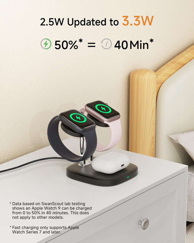 Dual Watch Charger for Apple Watch, Detachable Wireless Charger Stand for iPhone 16/15/14/13/12 Series