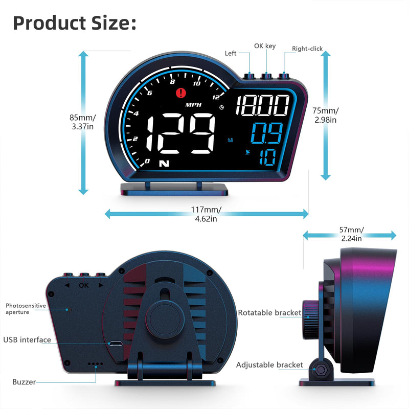 [AUSTRALIA] - SinoTrack HUD Digital GPS Speedometer for Car Universal Heads Up Display Oversize Screen Large LCD MPH Speedometer Speed Fatigued Diving Alert Over-Speed Alarm Compass for All Vehicle 