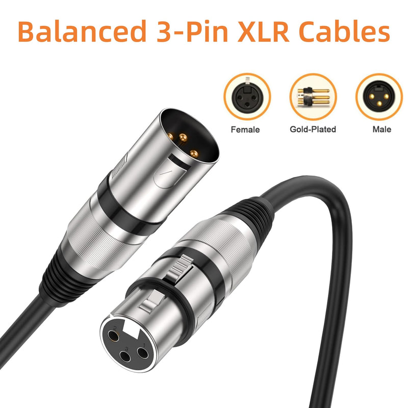 XLR Cables 3ft 6 Pack, XLR Male to Female Microphone Cable with Gold-Plated 3-Pin, Balanced Shielded Short Mic Cord for Mic Mixer, Recording Studio, Podcast 3 feet-6pack