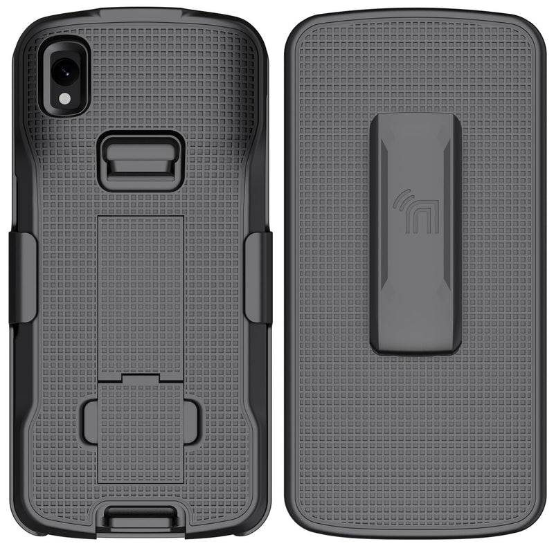 Case with Clip for Zebra TC22 TC27 Mobile Computer Scanner, Nakedcellphone Slim Hard Shell Cover with Kickstand and [Rotating/Ratchet] Belt Hip Holster Holder Combo - Black