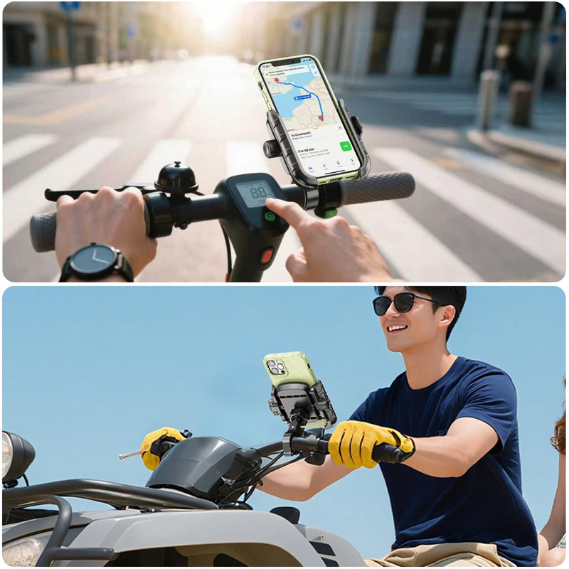 LOKTENWO Bike Motorcycle Phone Mount with Aluminum Alloy Mounting Base, [1s Lock & Release] [Camera Friendly] Bicycle Handlebar Cell Phone Holder for Scooter ATV, Fit 5.4-7.2" Smartphone