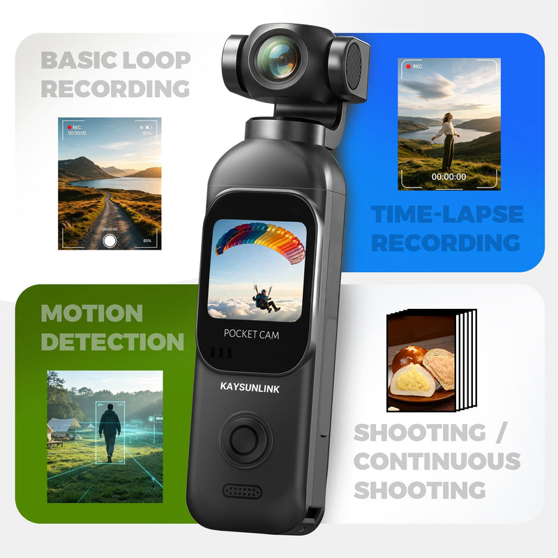 Kaysunlink 1080P Vlogging Camera with 270°Rotatable Lens, Handheld POV Pocket Camera with Touch Screen & WIFI, 5 Hours Power, One-button Recording Camcorder with 64GB Card for Daily Use, Travel, Black