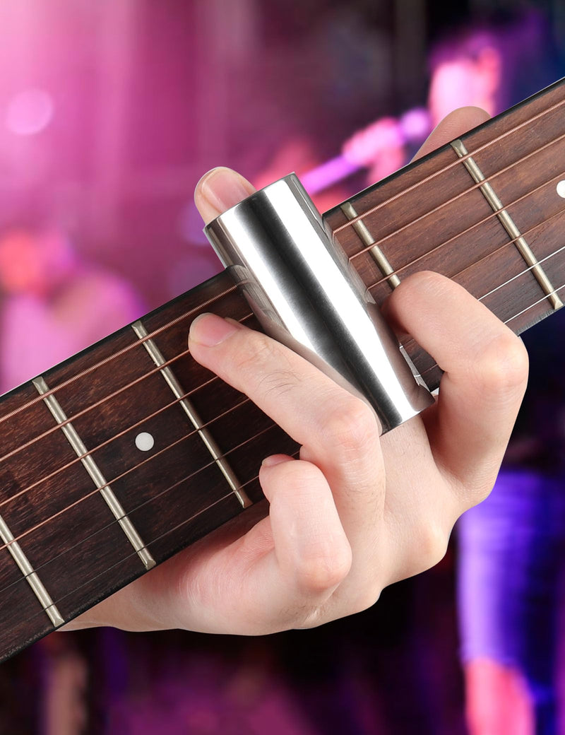 Mr.Power Guitar Slide Chrome Stainless Steel Finger Slides, Long and Short Set Metal Guitar Tube Tone Ring, for Electric Acoustic Guitar Bass, Celluloid Thumb & Finger Picks Plectrums + Portable Bag
