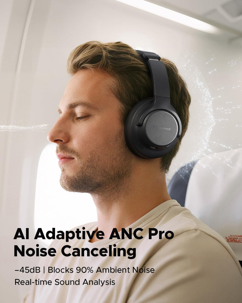 truefree HF10, Hybrid Active Noise Cancelling Foldable Headphones | Wireless Over Ear Bluetooth 6.0 ANC Headset, 125 Hours Playtime, Spatial Audio, Deep Bass, App Custom EQ, Dual Connection
