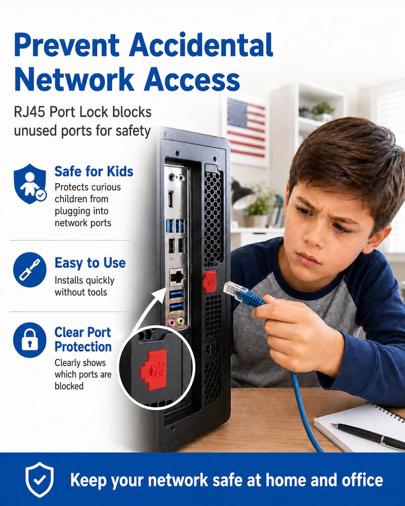 100-Pack RJ45 Port Lock with 5 Keys, Security Network Port Lock & Dust Cover,Female RJ45 Connector Blocker Cap Protector for Computers,Servers, Routers & More (Red) 100+5 Red