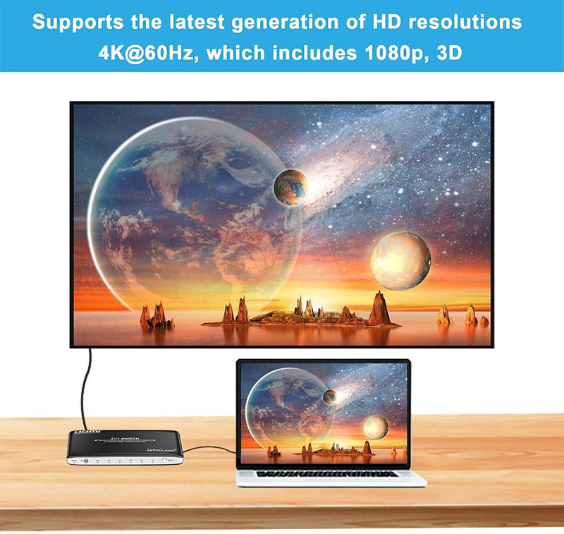 [AUSTRALIA] - 4K 60Hz 5 Port 5 x 1 HDMI Switch with IR Remote Control HDMI 2.0 Switcher Support 18Gbps 4K x 2K 3D HDCP 2.2 HDMI Splitter Hub Port Switches for PS4 Xbox Apple TV Fire Stick Blu-Ray Player 5 In 1 Out 