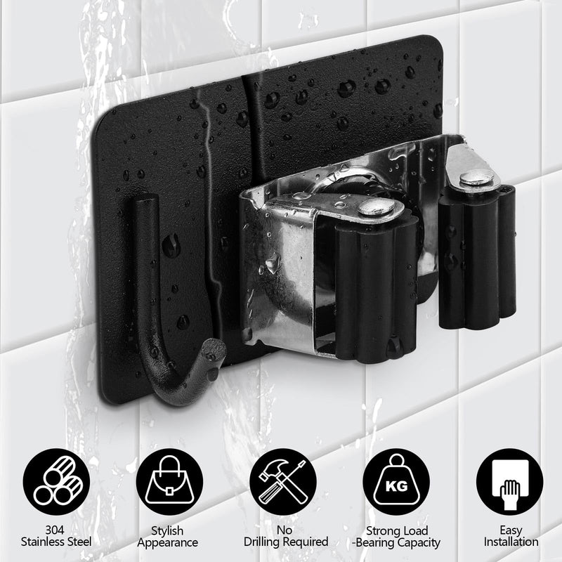 YAOSHENGUP Pack of 5 Broom Holder Wall Self-Adhesive Tool Holder Stainless Steel Garden Tool Holder Wall Mount Tool Holder Hook Rack Broom Holder Garden Tool Holder Wall Hooks for Bathroom Kitchen