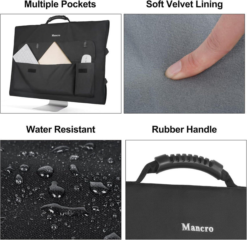 Mancro Monitor Carrying Case Compatible with Apple 27" iMac | Padded Travel Carrying Bag, Rubber Handle, Pockets for 27" Screen and Accessories, Protective Dust Cover