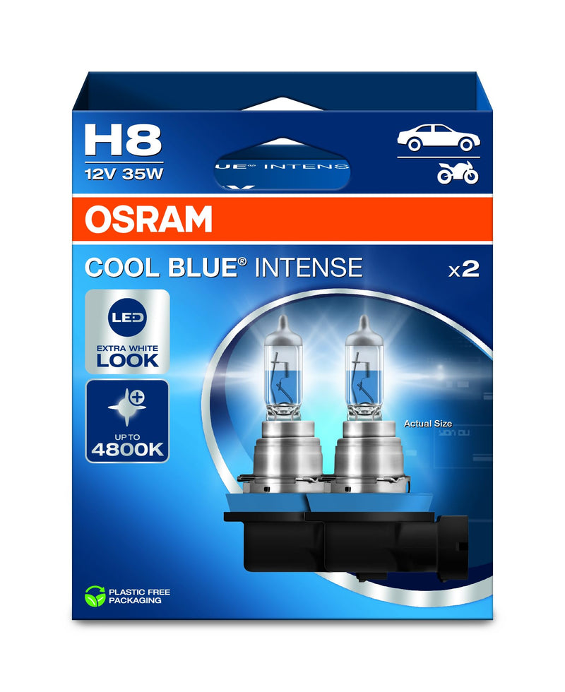 Osram Cool Blue® Intense H8, Up to 4,800 K, Halogen Headlamp, LED Look, Hanging Folding Box (2 Lamps) 2 Lamps