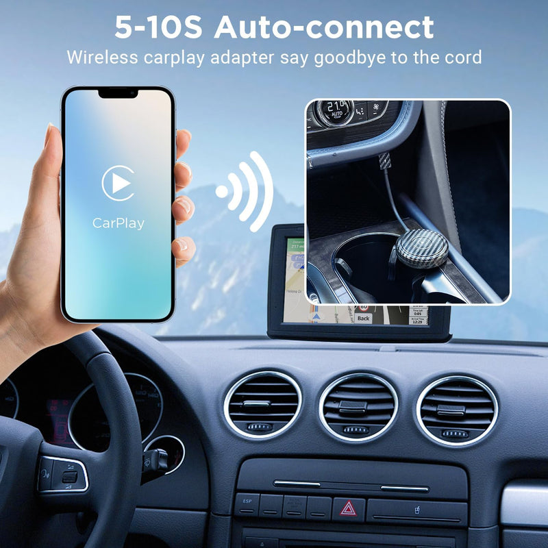 Wireless CarPlay Adapter for Apple Devices, CarPlay Dongle for OEM Wired CarPlay Cars, Convert Wired to Wireless CarPlay, Support Online Update Plug & Play Easy Use Fit for Cars 2010+& for iPhone Round Black