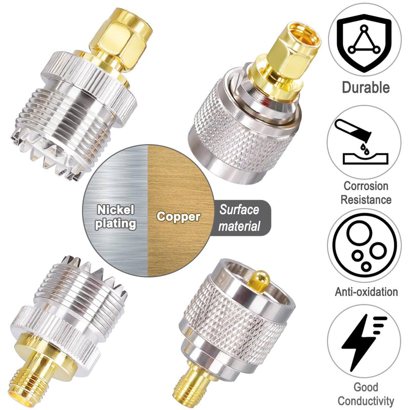 DAOKAI SMA to UHF Antenna Adapter Set, PL259 SO239 UHF to SMA FR Coaxial Male to Female Adapter Set 4 Type for Walkie Talkie, Coaxial Cable, FPV