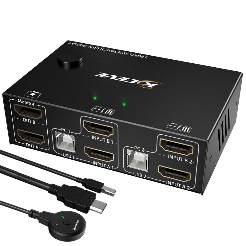 [AUSTRALIA] - Dual Monitor KVM Switch HDMI 2 Port 4K@60Hz,MLEEDA USB HDMI Extended Display Switcher for 2 Computers Share 2 Monitors and 4 USB 2.0 Hub,Desktop Controller and USB HDMI Cables Included 4K HDMI+HDMI 2 Monitors 2 PC 