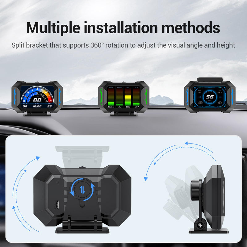 [AUSTRALIA] - OBD2 Gauge Car HUD Head Up Display Multifunctional Digital Gauge,Car Speedometer GPS Tachometer Water Temperature Oil Temperature Volt Inclinometer Boost Gauge RPM Meter for Most Vehicles 