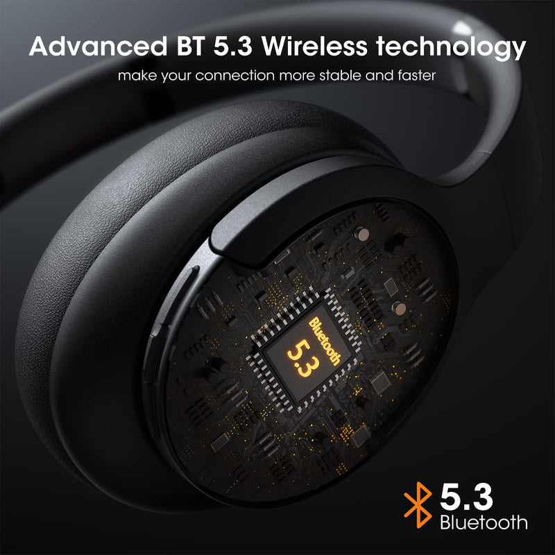 DOQAUS 𝐔𝐩𝐠𝐫𝐚𝐝𝐞𝐝 Bluetooth Headphones Over Ear, 90H Playtime Bluetooth 5.3 Wireless Headphones 3 EQ Modes, Built-in HD Mic, HiFi Stereo Sound,Deep Bass,Memory Foam Ear Cups for Phone/PC Black