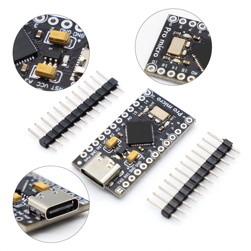 APKLVSR Pro Micro 32U4 5V/16MHz Development Board Type-C Microcontroller with 2-Row Pin Header, Compatible with Arduino (Pack of 2)