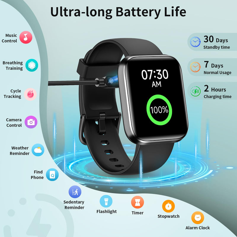 WNH Smart Watch for Men/Women Android & iPhone, 1.8" Touch Screen Fitness Tracker with Alexa, Call & Notification Alerts, Heart Rate/Sleep/SpO2 Monitor, Pedometer, IP68 Waterproof, 120+ Sport Modes Black