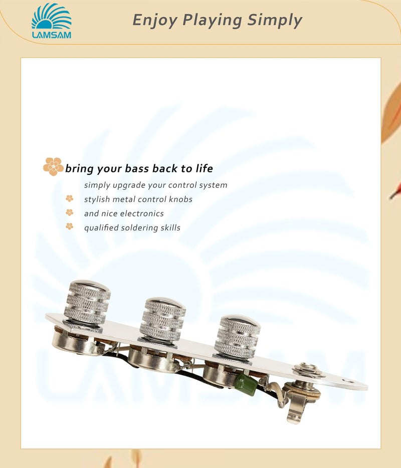 𝙋𝙧𝙚𝙬𝙞𝙧𝙚𝙙 𝘾𝙤𝙣𝙩𝙧𝙤𝙡 𝙋𝙡𝙖𝙩𝙚 for Jazz Bass Guitar, Loaded Guitar Control Board Wired with Alpha Potentiometers Full Contact Output Jack, As Luthier's Replacement Parts, Chrome-02 chrome/red