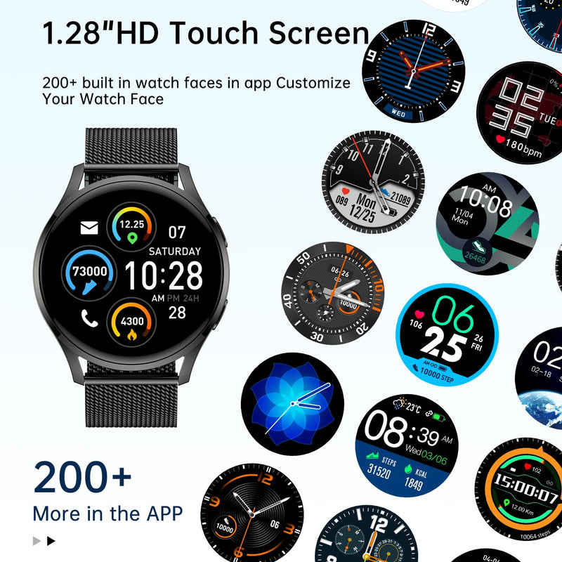 Smart Watch for Men Women Fitness: Waterproof Make/Answer Call Smart Watches for Men Digital Mens Watches Running Step Tracker Smartwatch Android Phones iPhone Samsung Compatible Heart Rate Monitor Black