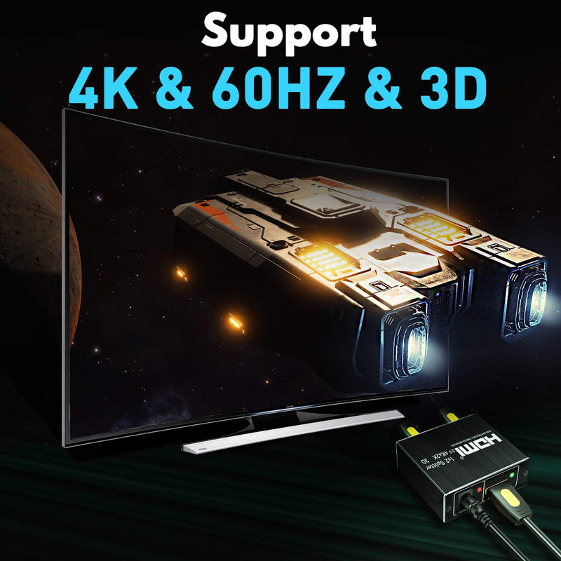 HDMI Splitter 1 in 2 Out, HDMI Splitter 1 to 2 Amplifier for Full HD HDMI 2.0 1080P/ 3D/ 4K for Xbox PS4 PS3 Fire Stick Roku Blu-Ray Player Apple TV HDTV Black